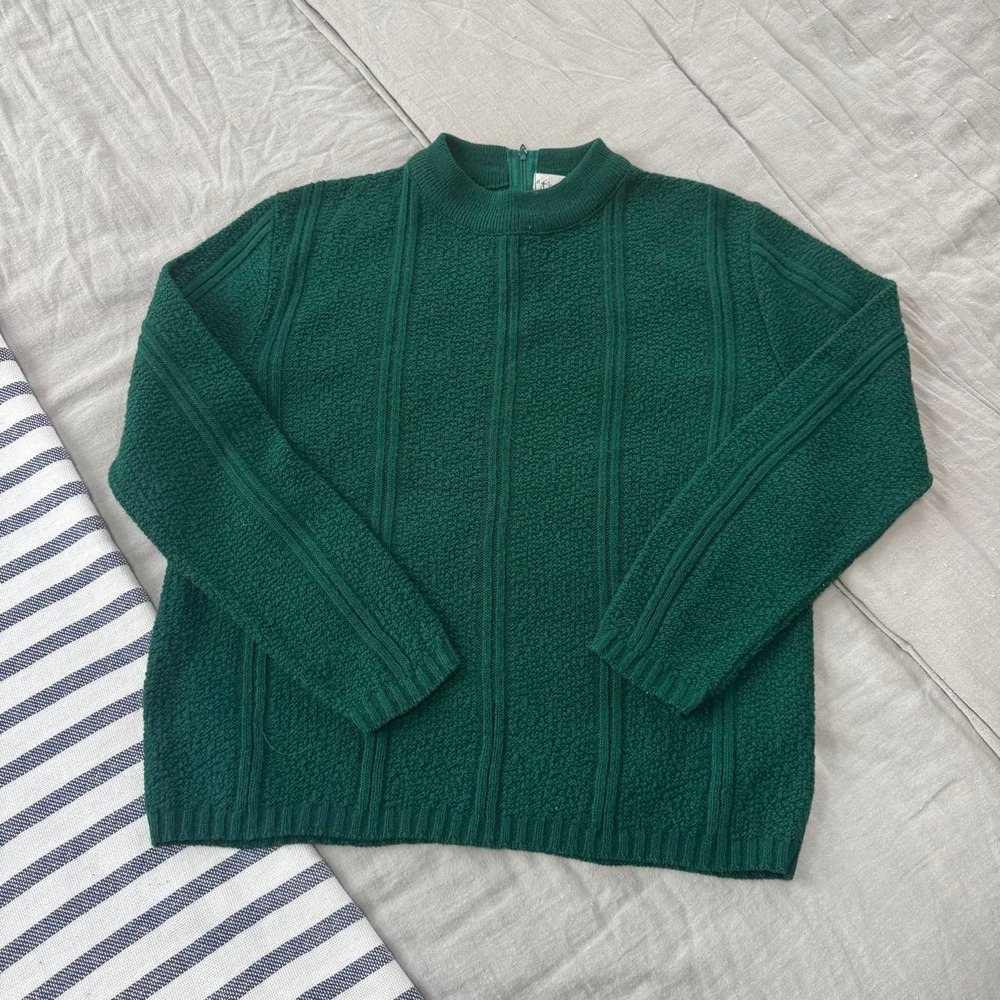 Vintage 1970s Knit Sweater Women's Size Medium Green It's A Joy Crewneck Holiday